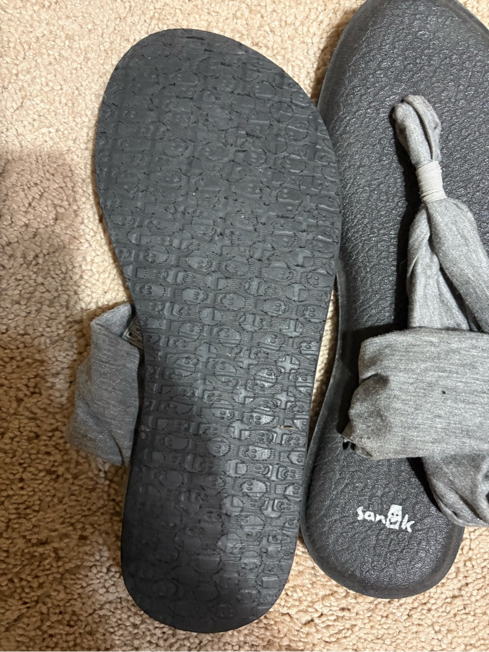 Sanuk Gray Knit Slingback Sandals with Black Footbed